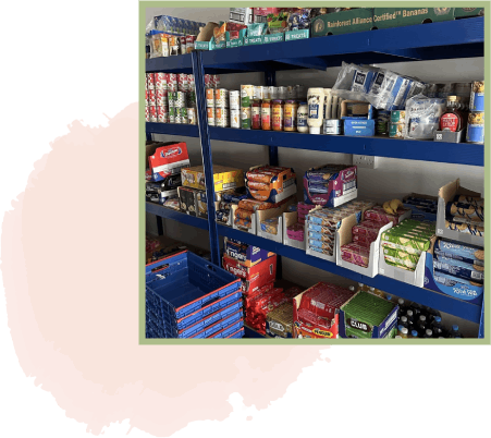 Shelves filled with food items